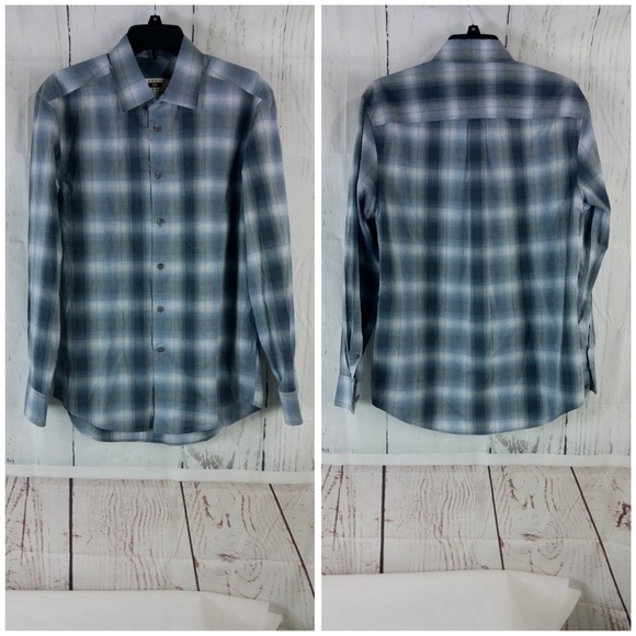 Joseph Abboud Blue Plaid Button Front Shirt M - Picture 1 of 6